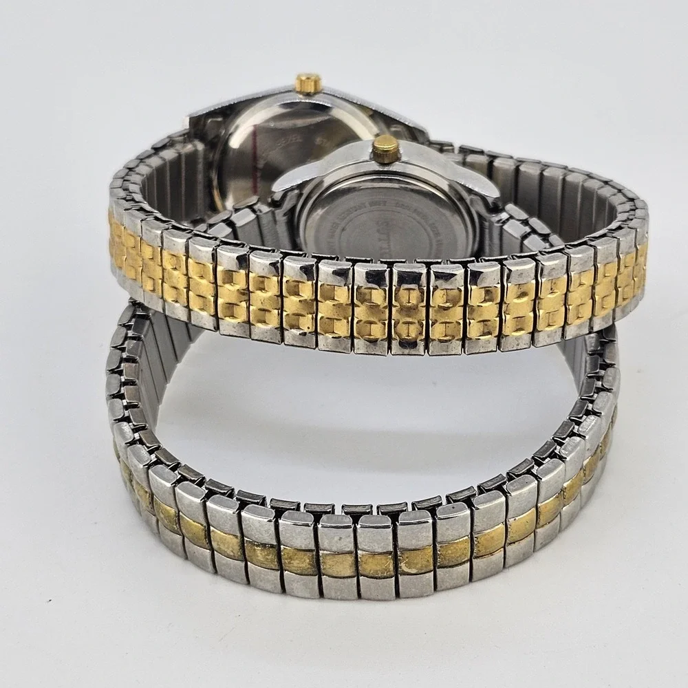 2X Women's Watches 24-25MM Gray Black Dial Two‎ Tone Bracelet 6.25